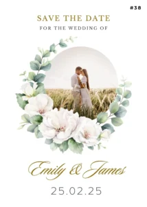 Floral wedding save the date with watercolor botanical frame