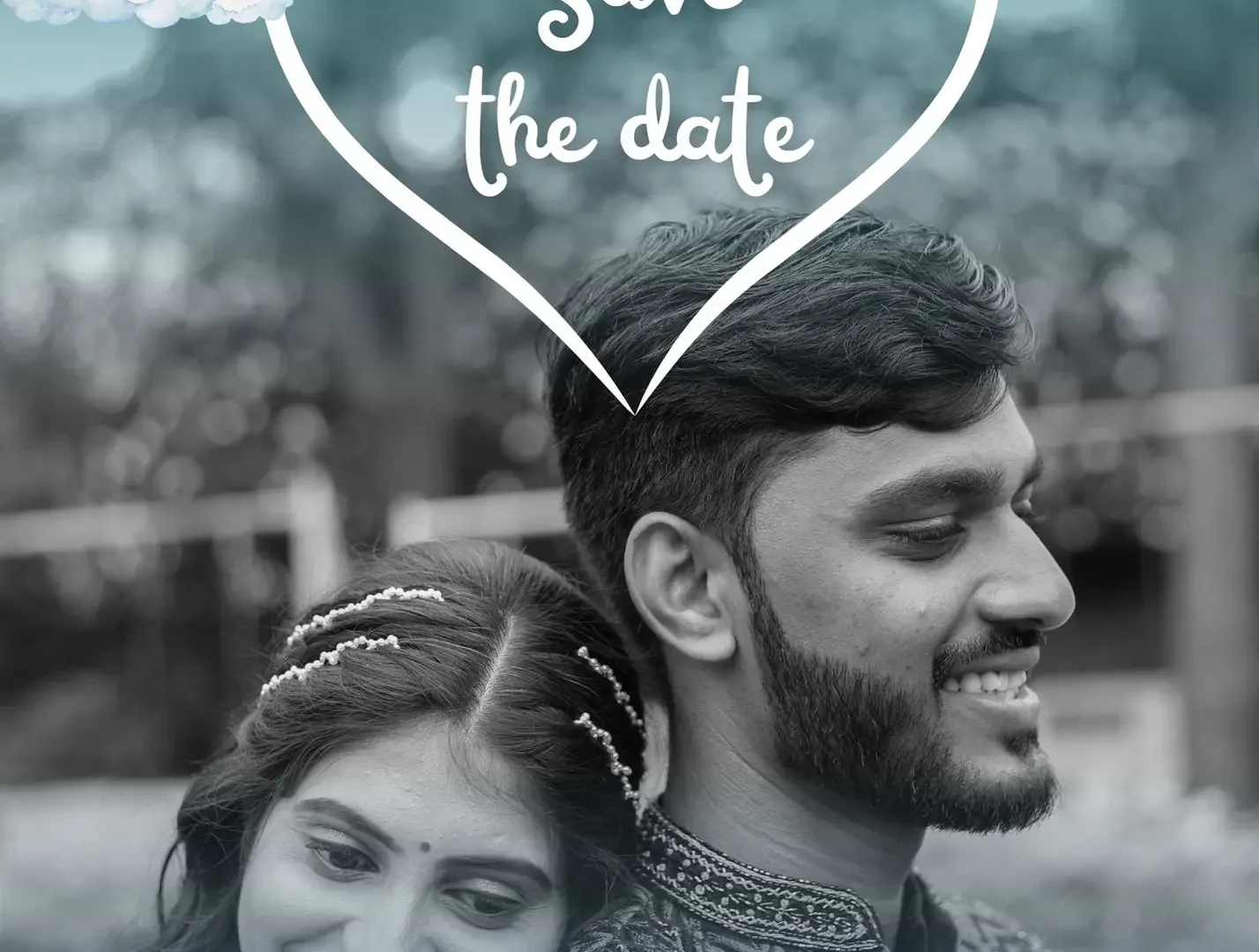 A romantic save the date photo with a couple.